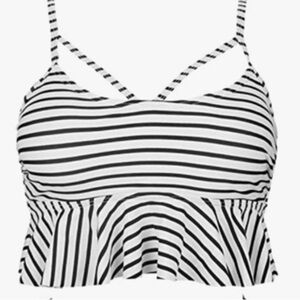 NWT CocoShip Black Stripe Corset Tie Back Flounce Bikini Top Boho Retro Size 16